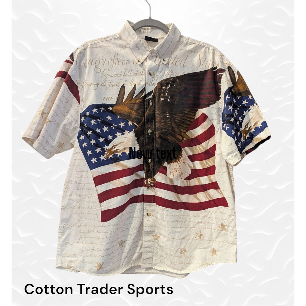 Cotton Traders Sport Mens USA Flag Eagle Patriotic Button Shirt  Sz L